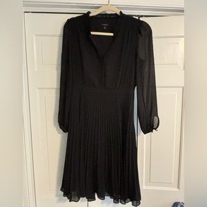 4P Ann Taylor Black Dress w/ Pleated Skirt and Sheer Arms.